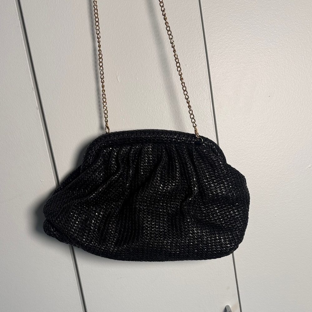 Aqua Black Textured Clutch with Chain